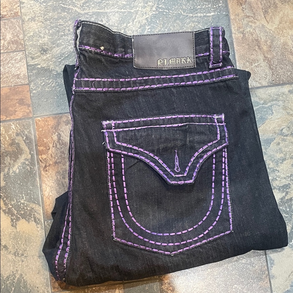 Men’s Black Jeans with Purple Stitching